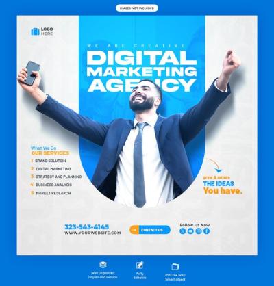 Corporate Social Media Banner and Instagram Post Template for Digital Marketing Agencies – Free Download