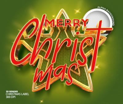 Merry Christmas and Happy New Year Banner – 3D Render Label Template for Free Download