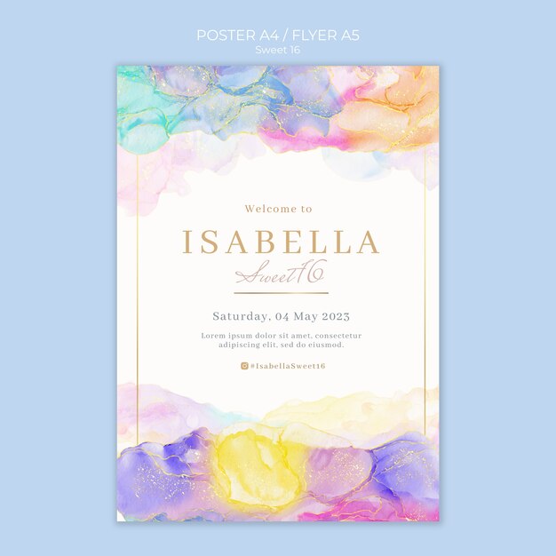 Watercolor Sweet 16 Poster Template – Free Download