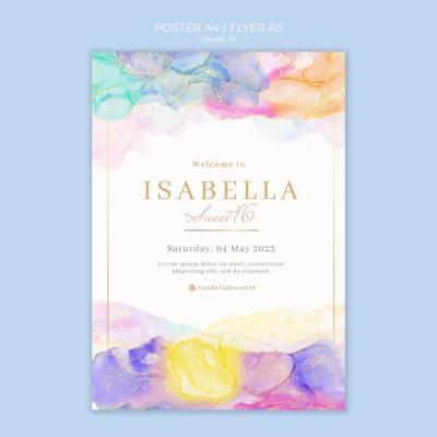 Watercolor Sweet 16 Poster Template – Free Download