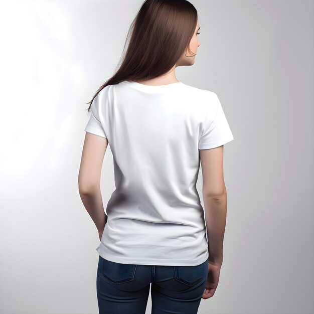 Mockup of Young Woman Wearing a Blank White T-Shirt – Free Download