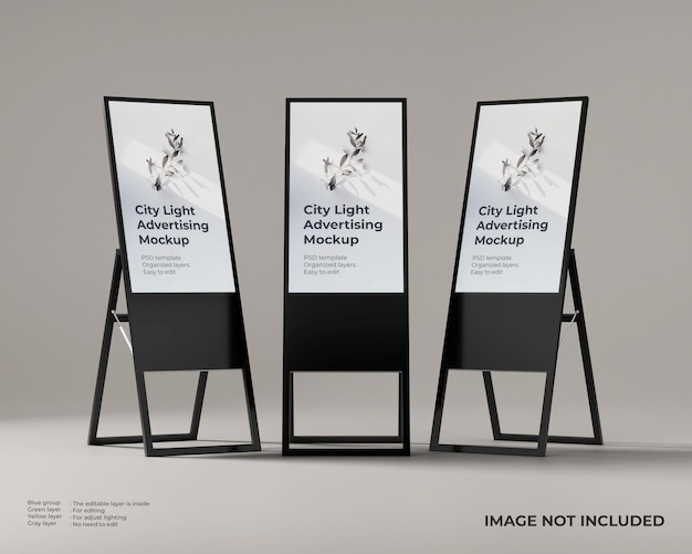 Three Foldable Standing Advertising Display Mockup – Free Download