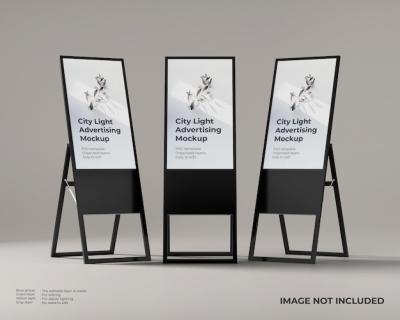 Three Foldable Standing Advertising Display Mockup – Free Download