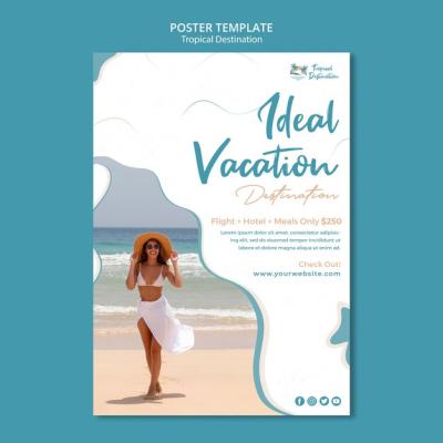 Flat Design Tropical Destination Poster Template – Free Download