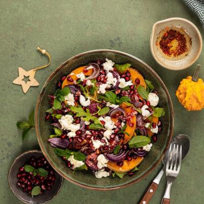 Warm Winter Quinoa Salad With Pumpkin, Chorizo, Mozzarella, Arugula Leaves, and Pomegranate – Free Download