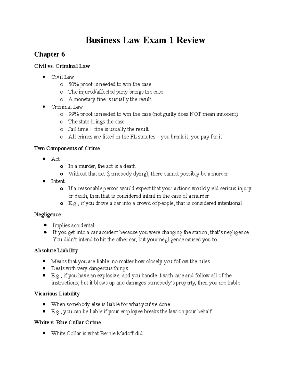 Business Law Exam 1 Review Business Law Exam 1 Review Chapter 6 Civil 