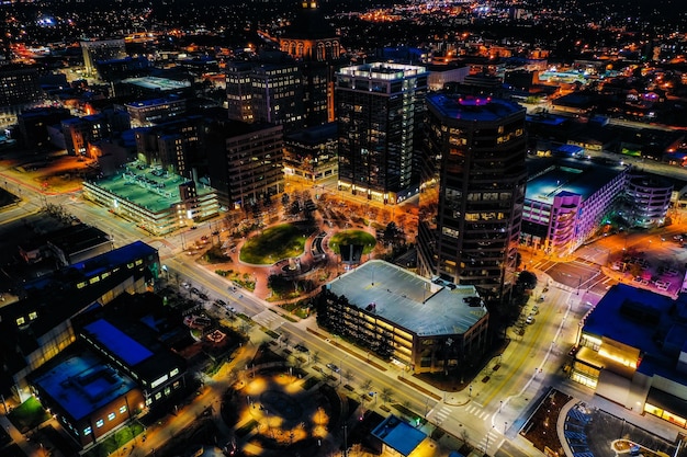 Stunning Aerial View of Greensboro City Lights at Night – Free Download