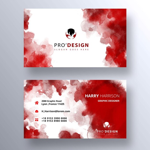 Red Ink Watercolor Business Card Template – Download Free Stock Photo