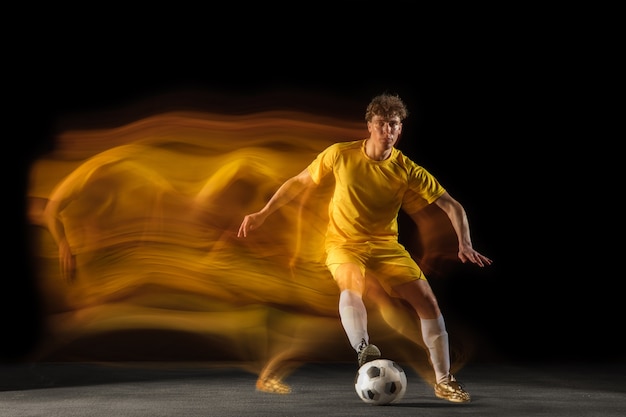 Young Caucasian Male Football Player Kicking Ball for Goal – Free Stock Photo for Download