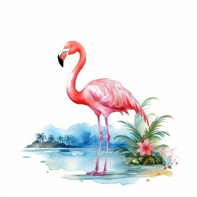 Flamingo on the Beach Surrounded by Palm Trees – Free Download