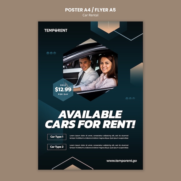 Car Rental Vertical Poster Template with Hexagonal Shapes – Free Download