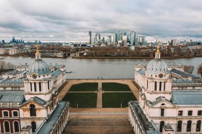 Aerial View of the National Maritime Museum in Greenwich with River and City Skyline – Free Stock Photo Download