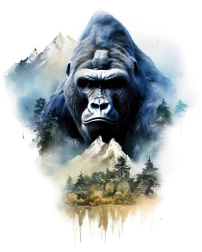 Gorilla Double Exposure: Nature and Mountains in Watercolor Art – Free Download