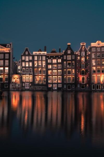 Beautiful Amsterdam Waterfront Buildings Under Blue Sky at Night – Free Stock Photo, Download Free