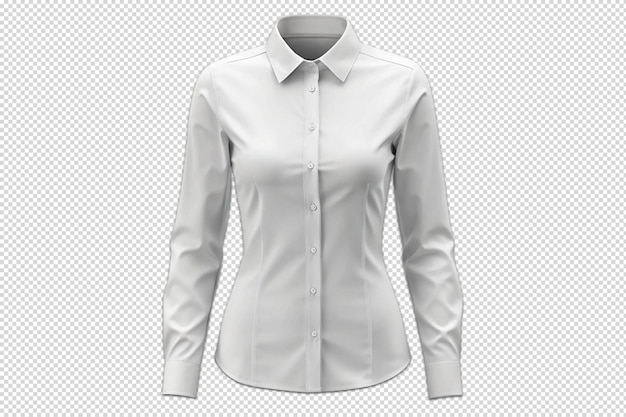 3D White Long Sleeve Collar Woman Shirt Front View on Transparent Background – Free Download