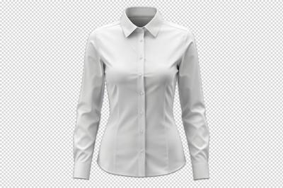 3D White Long Sleeve Collar Woman Shirt Front View on Transparent Background – Free Download