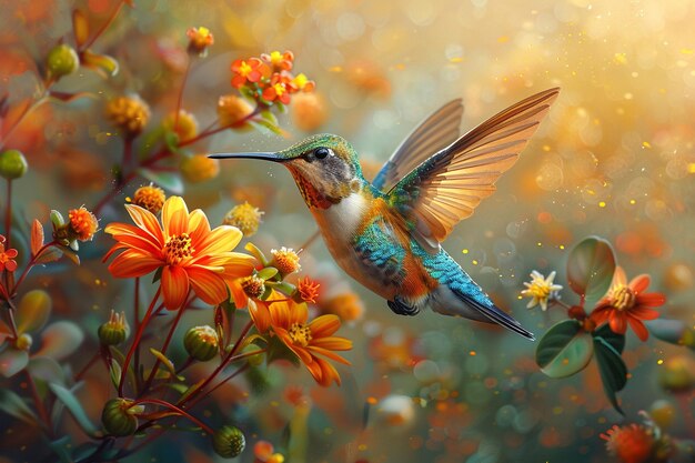 A Hummingbird Flying Over Flowers – Free Stock Photo Download