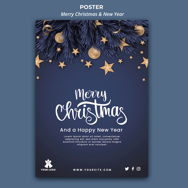 Christmas and New Year Vertical Poster Template – Free Download