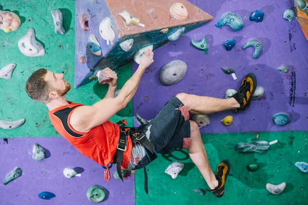 Sporty Man Climbing Wall in Gym – Free Download