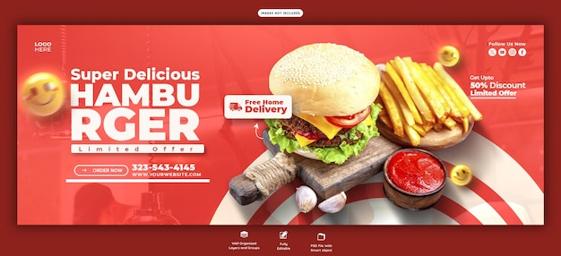 Delicious Burger and Food Menu Facebook Cover Banner Template – Free Download