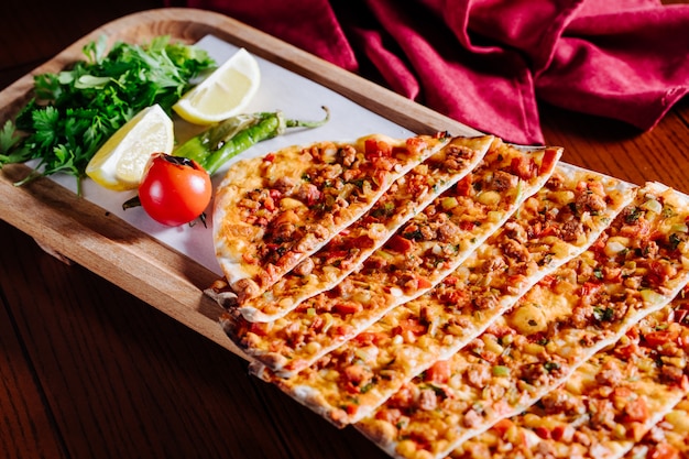 Turkish Traditional Lahmacun with Green Salad, Lemon, and Tomato – Free to Download