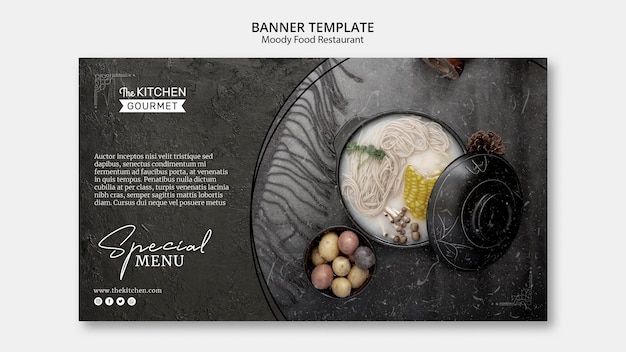 Moody Food Restaurant Banner Template Mock-Up – Free Download