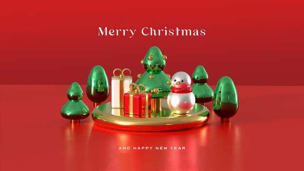 Beautiful Merry Christmas Banner Template Featuring 3D Realistic Podium – Free to Download