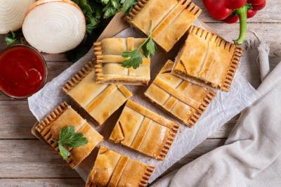 Tuna Pie on Wooden Table – Traditional Spanish Empanada Gallega – Free Download