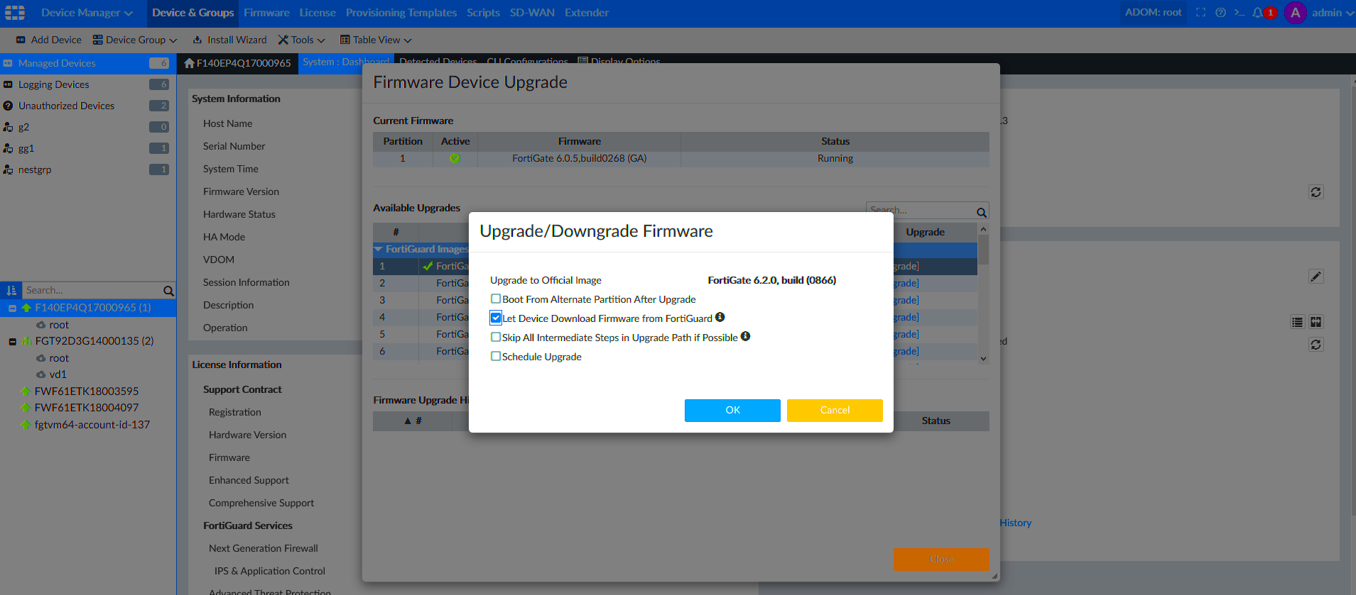 Managed devices pull firmware from FortiGuard FortiManager 622