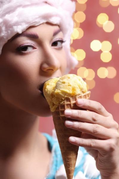 Unique Woman in Marshmallow Dress and Cotton Candy Wig – Free Download