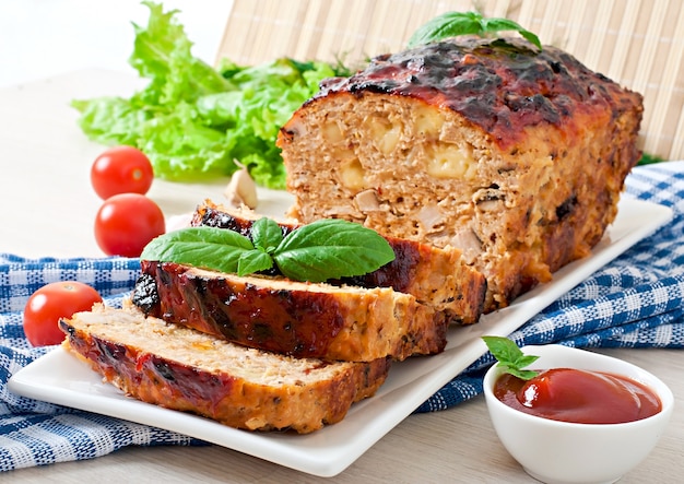 Homemade Ground Meatloaf with Ketchup and Basil – Free Stock Photo, Download for Free