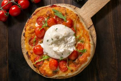 Delicious Top View of Pizza with Fresh Cheese – Free Download