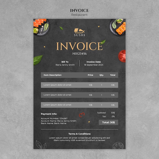 Delicious Food Restaurant Invoice Template – Download Free Stock Photo