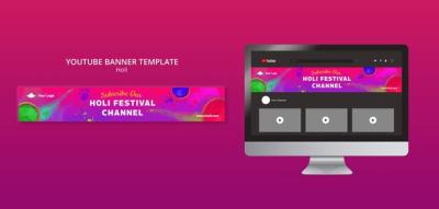 Holi Festival Celebration YouTube Banner Template – Free Download