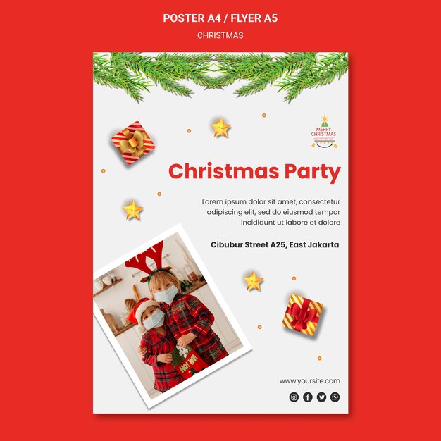 Christmas Party Poster Template Featuring Children in Santa Hats – Free Download