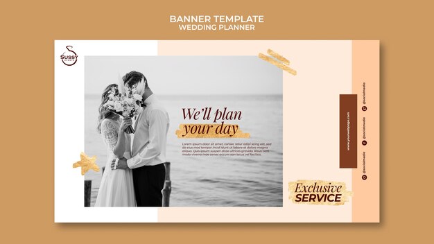 Wedding Planner Horizontal Banner Template with Golden Pen Marks – Free Download