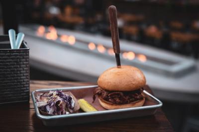 Knife in Burger on Metal Tray – Free Stock Photo, Download for Free