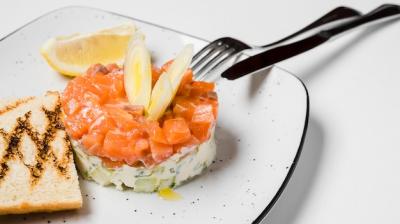 Close-Up of a Gourmet Salmon Dish – Free Download