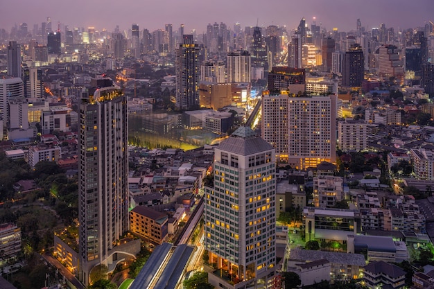 Bangkok Cityscape: Modern Twilight Buildings in Thailand – Free Download