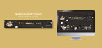 Golden 50th Anniversary YouTube Banner Template – Free Download