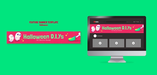 Hand Drawn Ghosts Happy Halloween YouTube Banner – Free Download