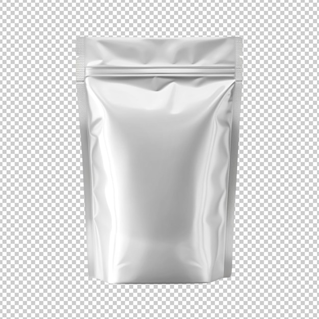 3D White Foil Plastic Pouch Packaging on Transparent Background – Free to Download