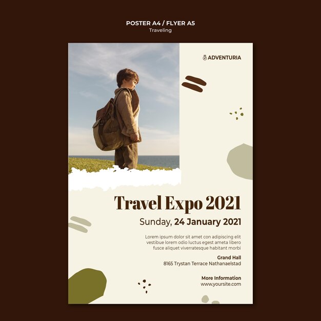 Vertical Poster Template Featuring a Backpacking Child – Free Download