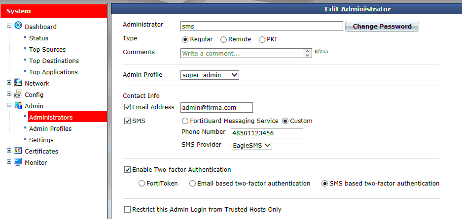 FortiGate SMS tokens SMSEagle