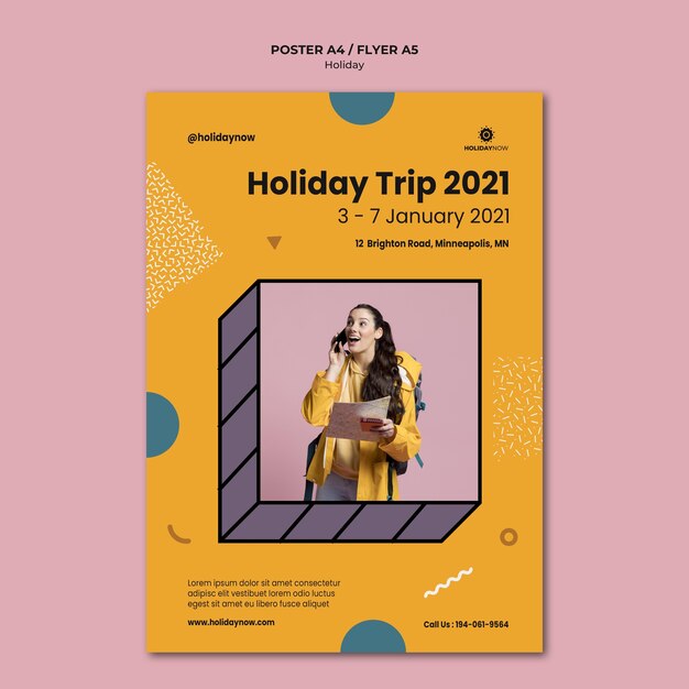 Vertical Poster Template for Vacations Featuring a Female Backpacker – Free Download