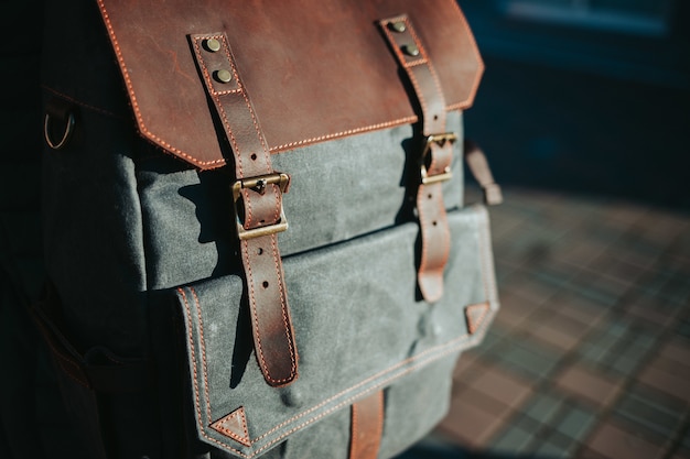 Closeup Shot of a Grey and Brown Rucksack – Free Stock Photo for Download