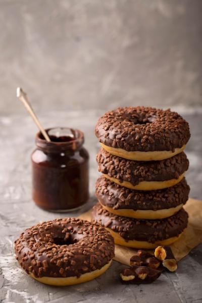 Front View Tower Arrangement of Chocolate Doughnuts – Free to Download