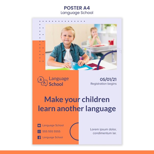 Vertical Poster Design for Language School – Free Download