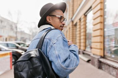 Confident African Man in Denim Jacket Walking on the Street – Free Stock Photo, Download Free Stock Photo