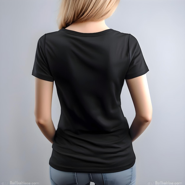 T-Shirt Design Mockup of a Woman Wearing a Blank Black Tee â Free Download